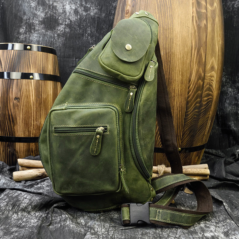 european and american retro mens chest bag crazy horseskin
