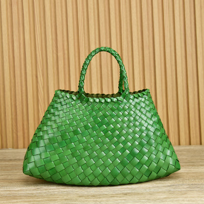 braided baotou layer cowhide pure handmade basket bag