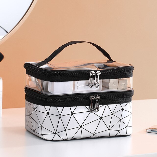 portable square diamond clapboard cosmetic bag large capacity waterproof cosmetic case set