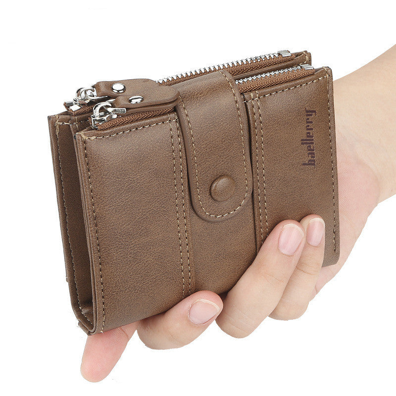 mens new double zipper creative short wallet