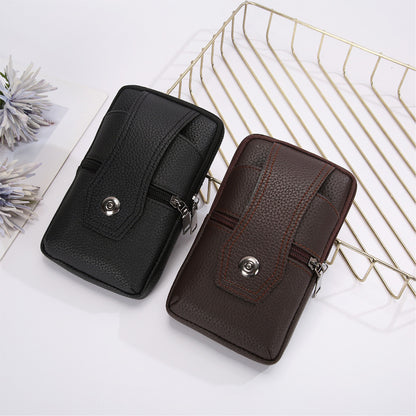 mens leather phone bag eyelet buckle large size waterproof