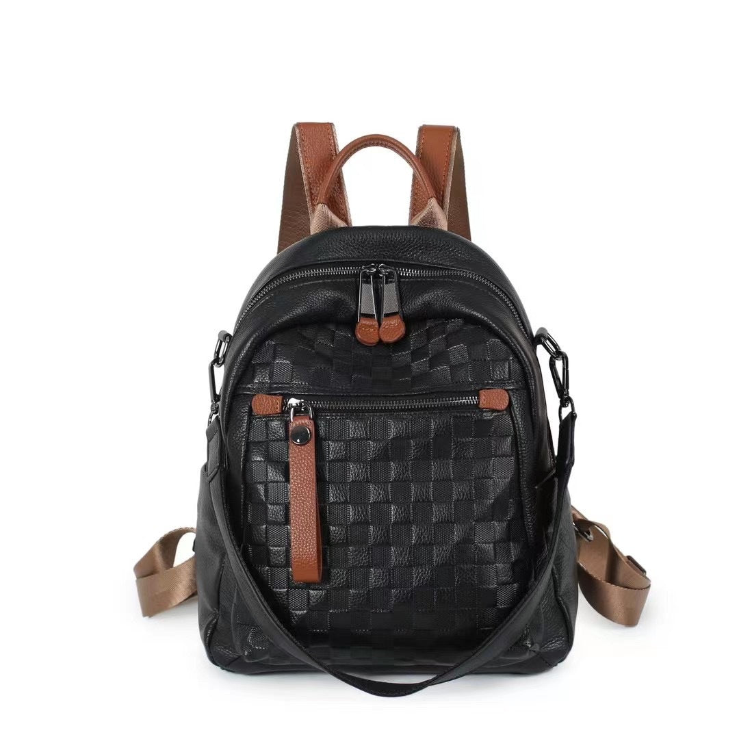 first layer cowhide womens diamond plaid backpack