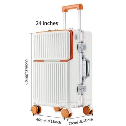 Frame Luggage, Front Open Lid Luggage, 20 Inch 24 Inch Large Capacity, TSA Lock, Universal Wheel Aluminum Frame Luggage, Sturdy And Durable Bag Set