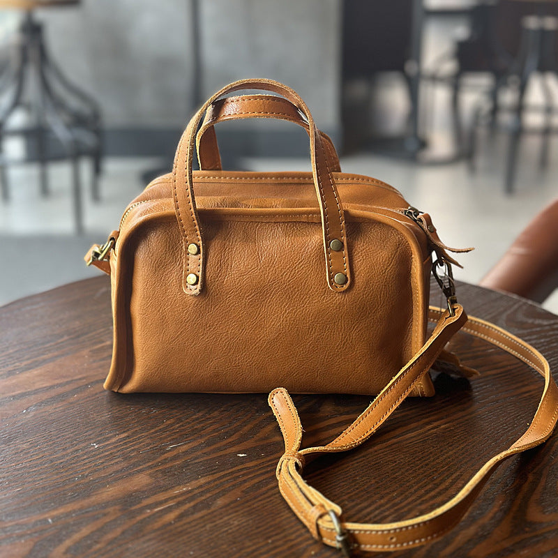 portable crossbody lightweight simple retro literary womens cow leather bag