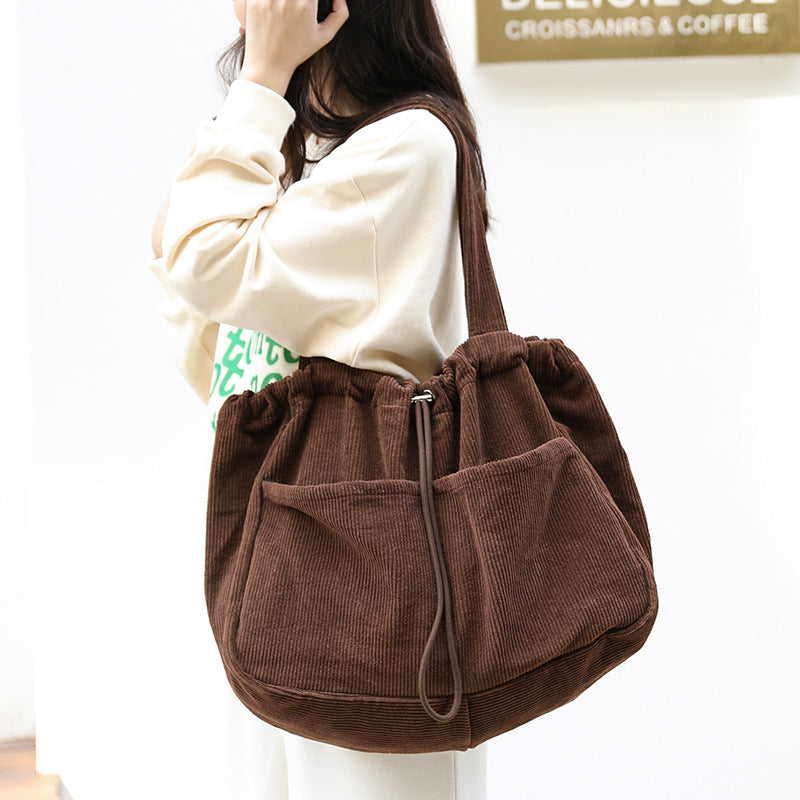 ins corduroy shoulder bags drawstring multi pocket handbag women underarm bags