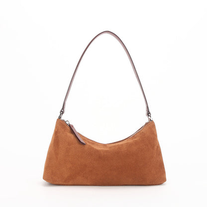 niche suede underarm baguette retro matte top grain leather shoulder bag handbag