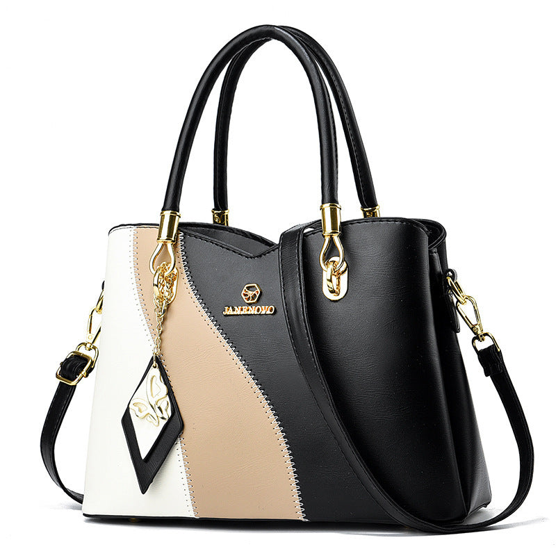 contrast color handbag large capacity soft leather