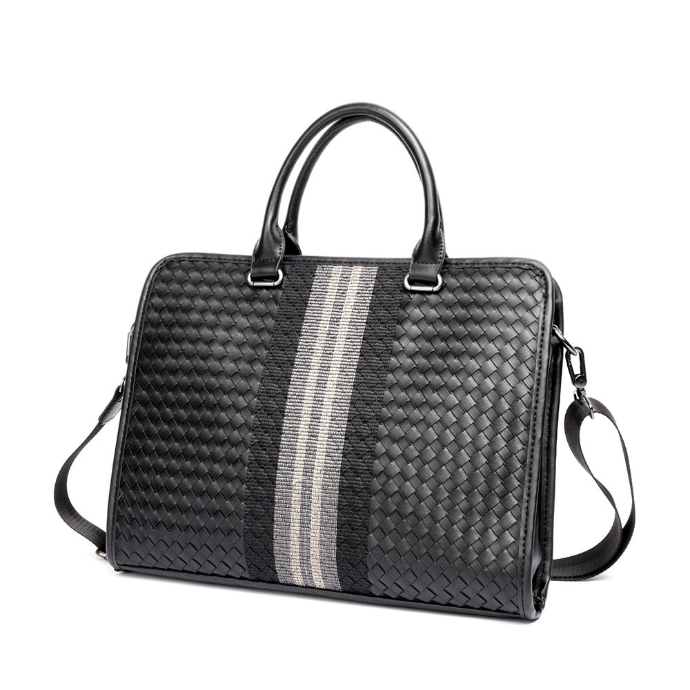 stitching woven business casual briefcase mens shoulder crossbody computer bag