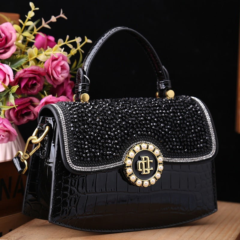 fashion new patent leather diamond portable shoulder bag