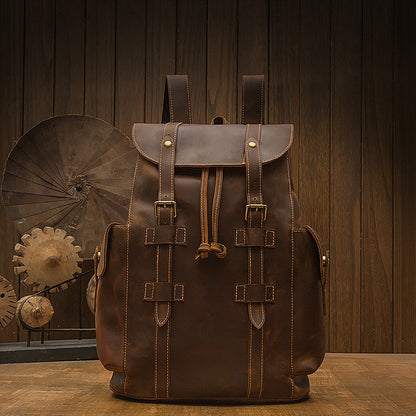 retro crazy horse leather mens backpack casual bag