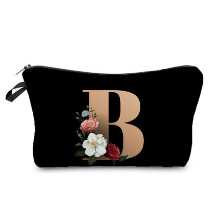 creative portable toiletry black background gold letter printing makeup storage bag