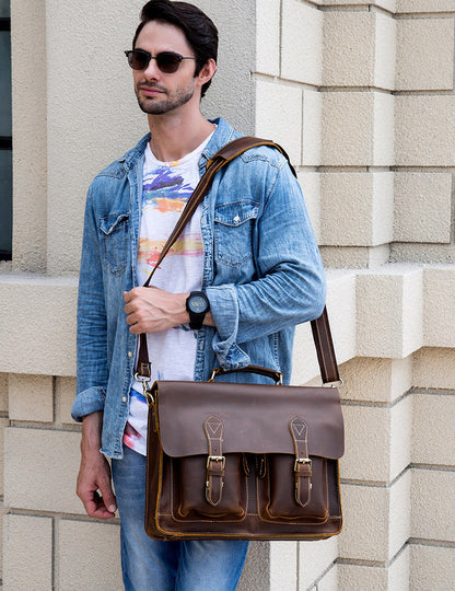 mens fashion personality leather retro portable briefcase