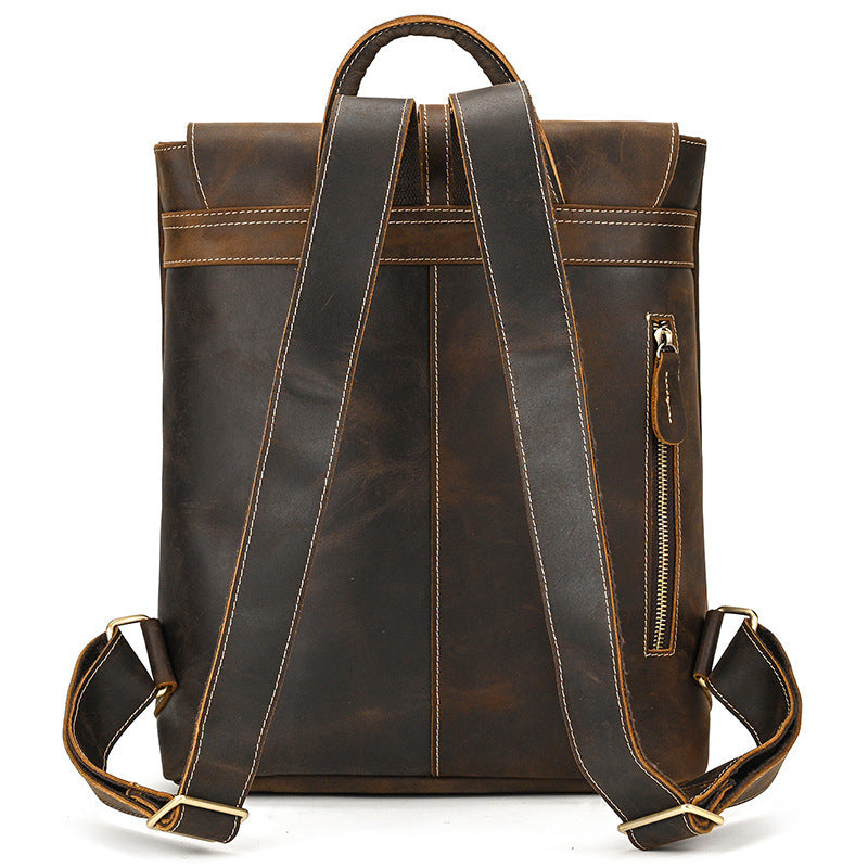 crazy horse leather backpack mens retro outdoor bag