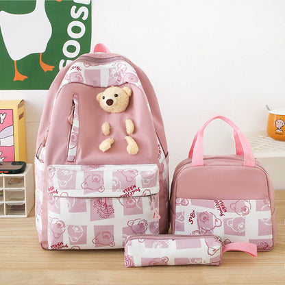 elementary and middle school student schoolbags womens cute bear lunch box three piece set