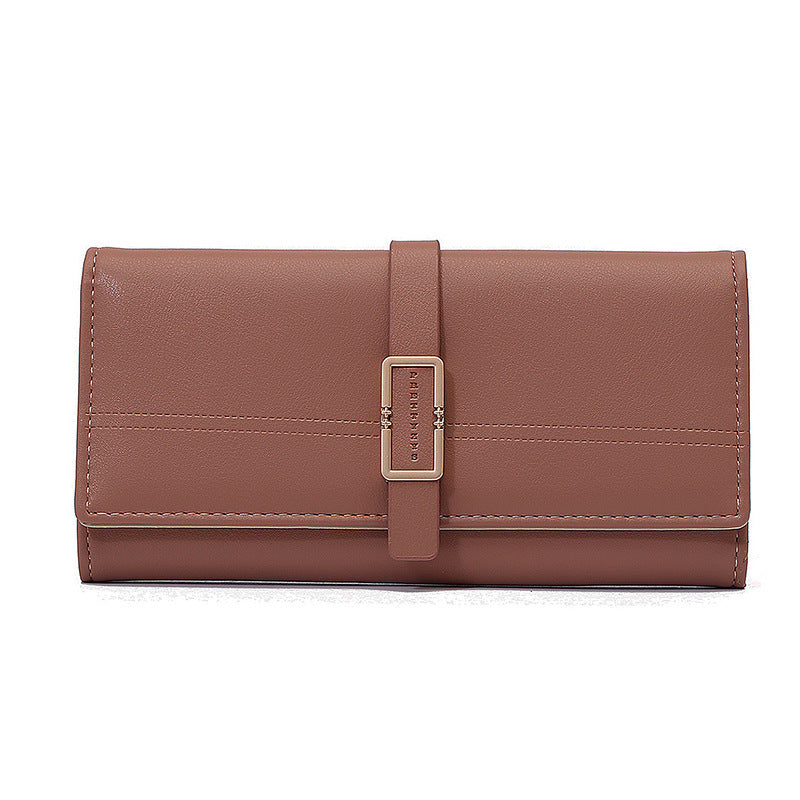 long metal buckle simple tri fold clutch