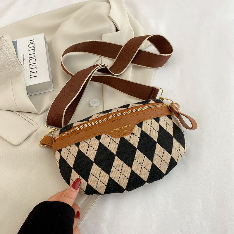 rhombus chest practical plaid shoulder bag