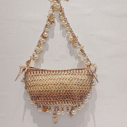 summer seaside holiday pearl conch straw bag