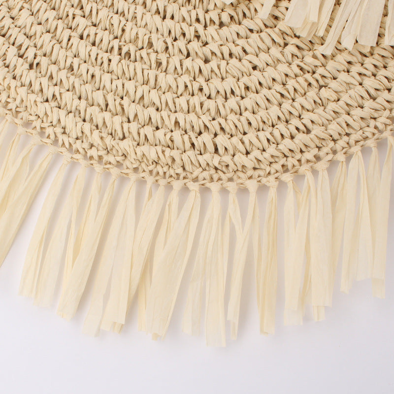 New Semi-circular Tassel Straw Shoulder Bag With Tassels And Paper Trim