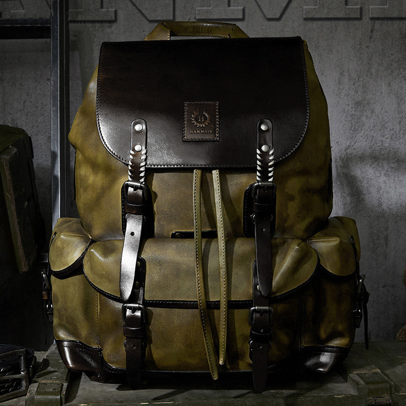 first layer leather mens large capacity travel backpack