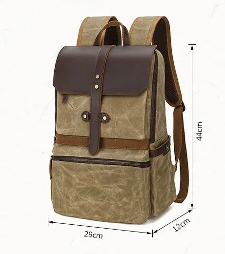 waterproof batik canvas backpack crazy horse leather mens bag