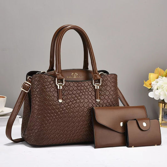 woven texture three piece set large capacity one shoulder combination bags