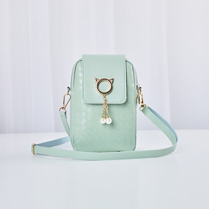 mobile phone bags women woven pearl tassel cover type crossbody shoulder bag