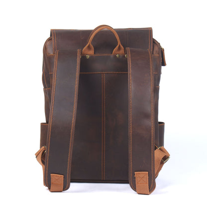 retro large capacity crazy horse leather backpack men