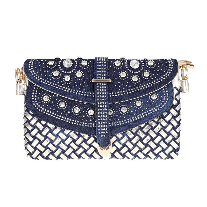 diamond denim one shoulder crossbody bag