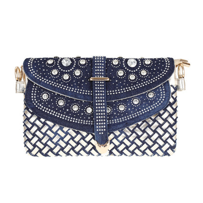 diamond denim one shoulder crossbody bag