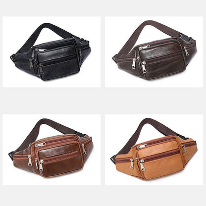mens outdoor sports and leisure top layer cowhide waist bag