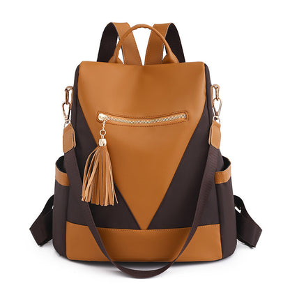 simple fashion large capacity color contrast patchwork casual backpack