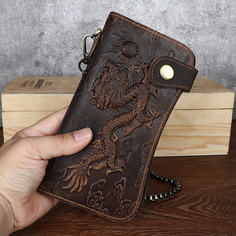 fashion vintage crazy horse leather mens wallet embossed