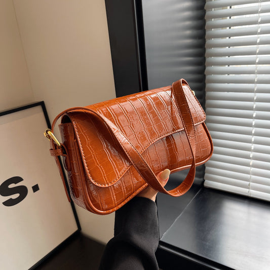 solid color pu personalized daily stone pattern simple womens bag shoulder bag underarm bag metal buckle