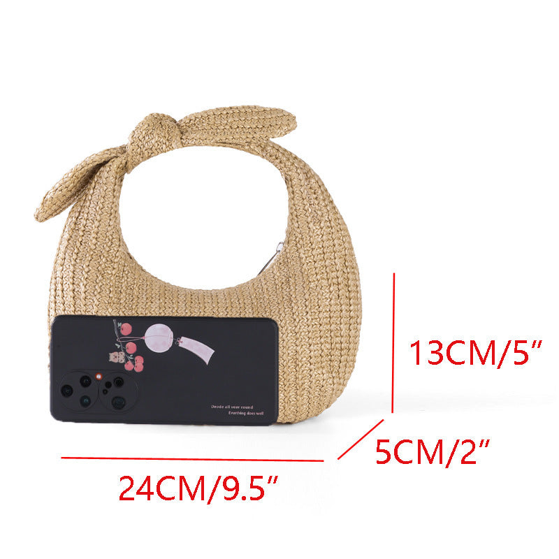 vacation style bow straw handbag clutch