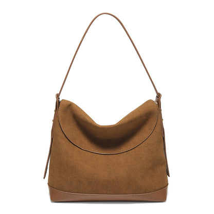 Vintage Suede-Like Shoulder Bag With Large Capacity And Crossbody Design