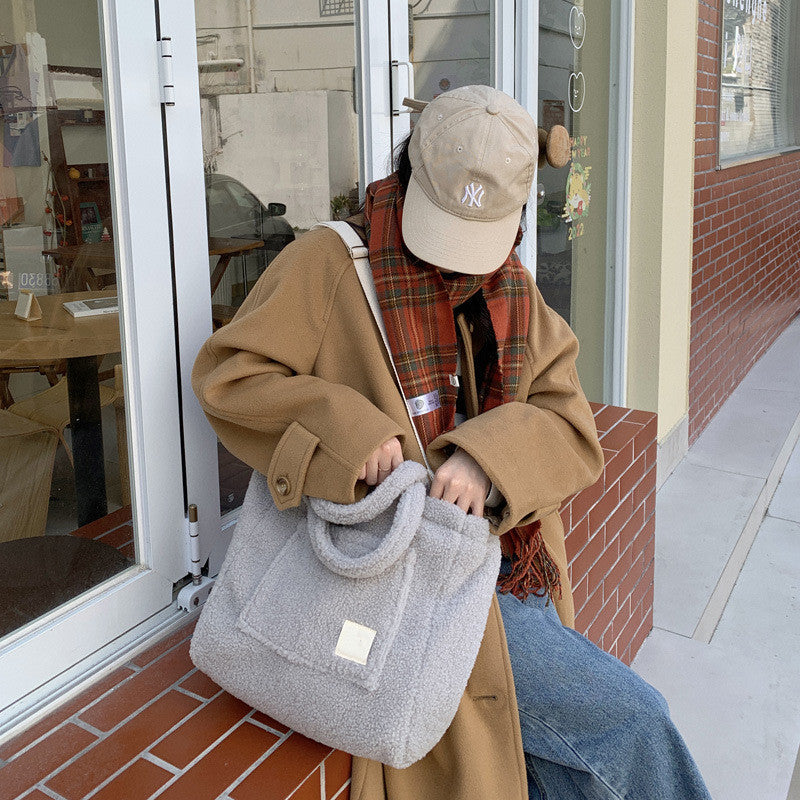 niche lamb wool cross body bag with large capacity