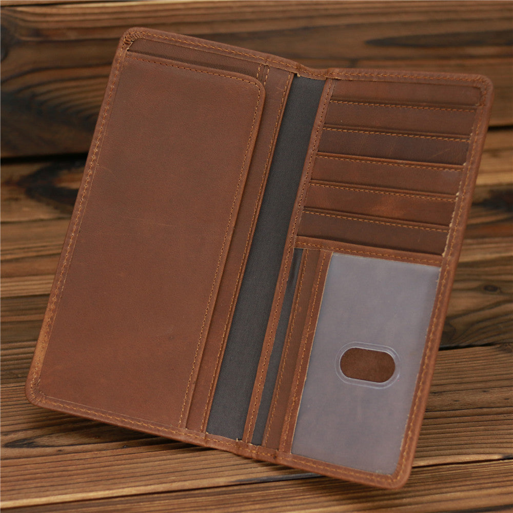 mens fashion crazy horse leather long wallet