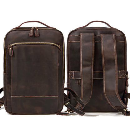 double zipper main bag genuine leather large capacity crazy horse leather outdoor travel leisure backpack