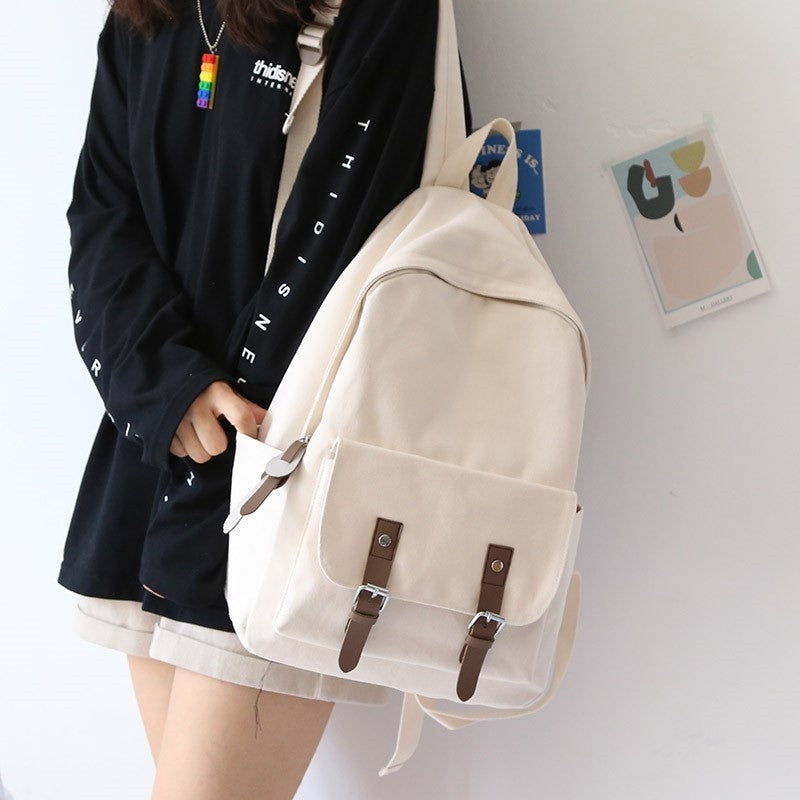 simple solid color college student backpack female shoulders