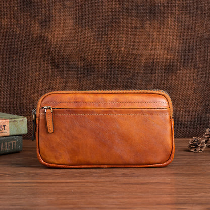 Vertical Model In Square Shape First Layer Cowhide Casual Clutch Men