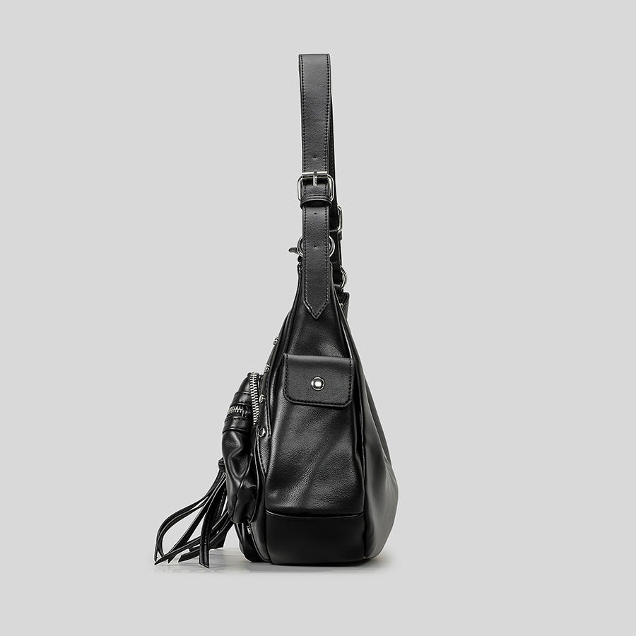 one shoulder punk tassel large capacity motorcycle bag women