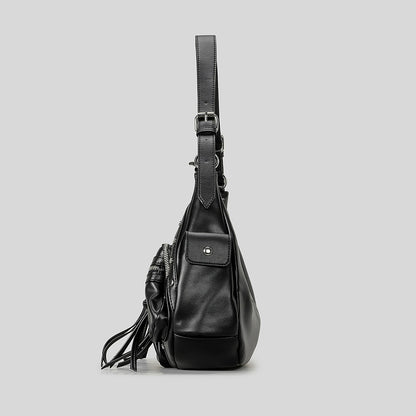 one shoulder punk tassel large capacity motorcycle bag women