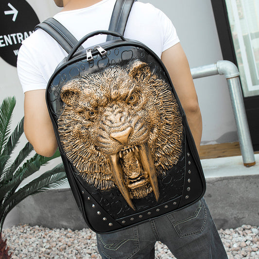 embossed three dimensional tiger head animal travel backpack student trend schoolbag