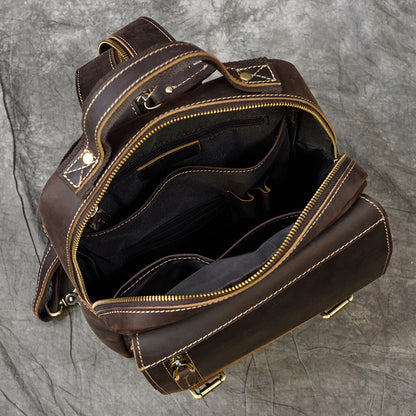 Retro Crazy Horse Leather Multifunctional Leather Backpack For Men And Students