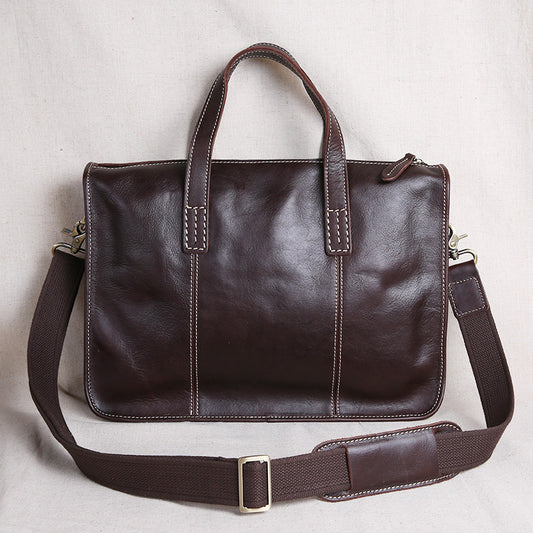 vintage business leisure horizontal style leather briefcase computer bag