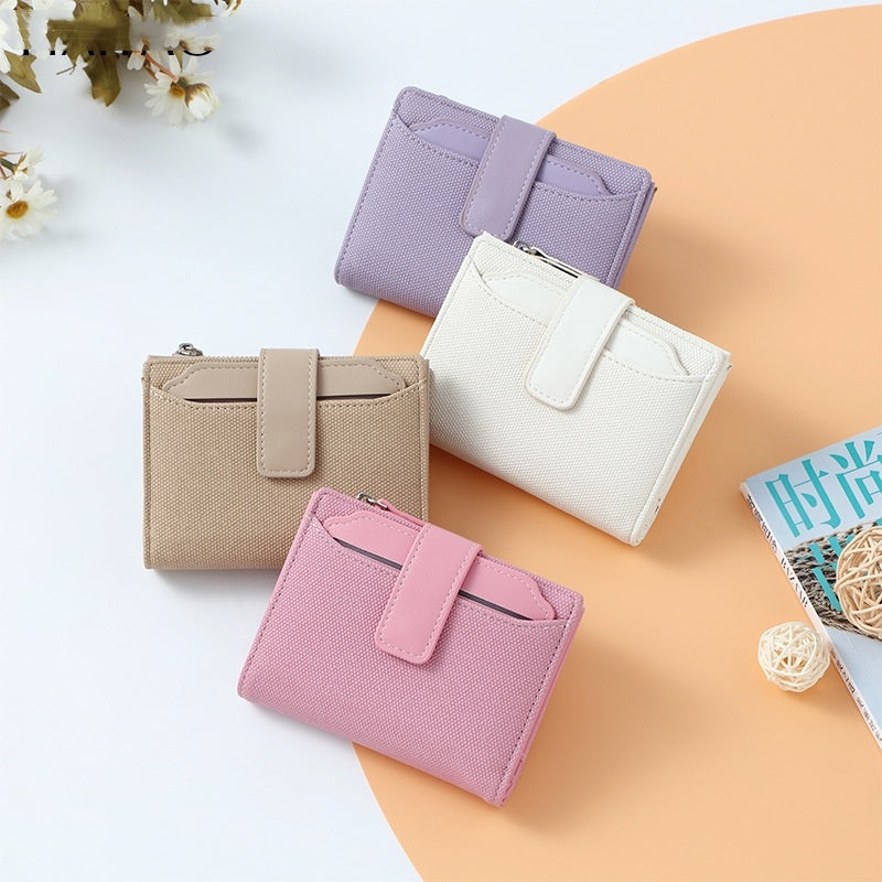 womens short solid color leather wallet