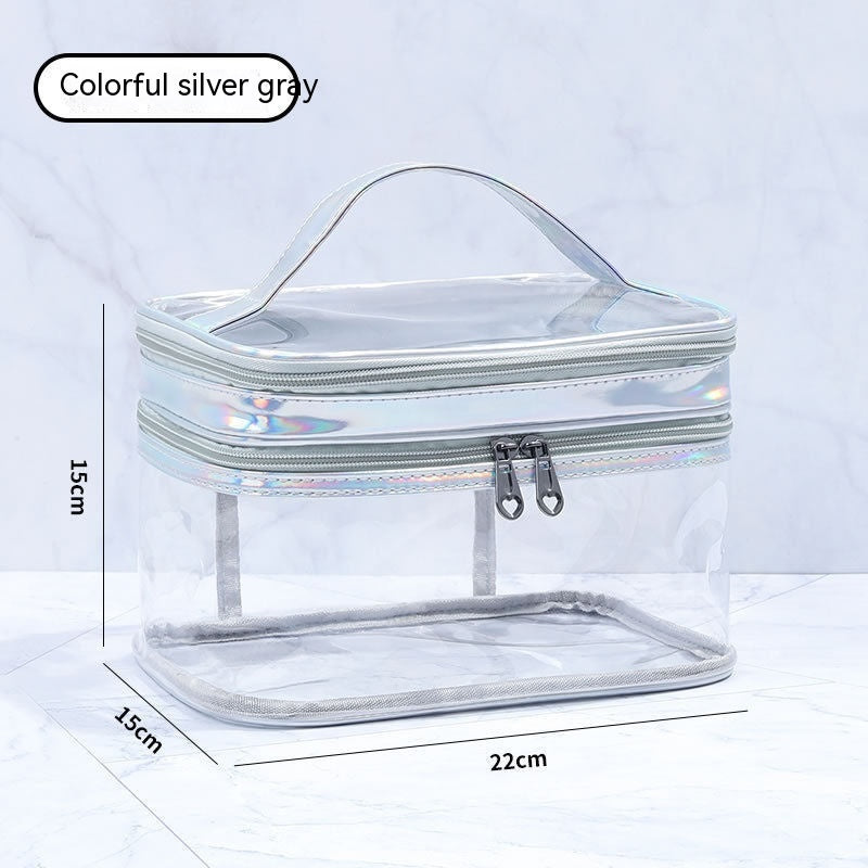 double layer transparent cosmetic bag large capacity dry wet separation