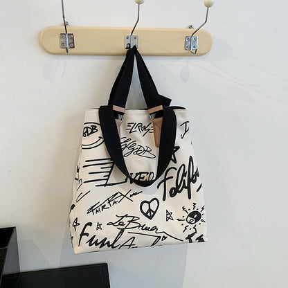 letter print shopping tote simple large capacity tote bag