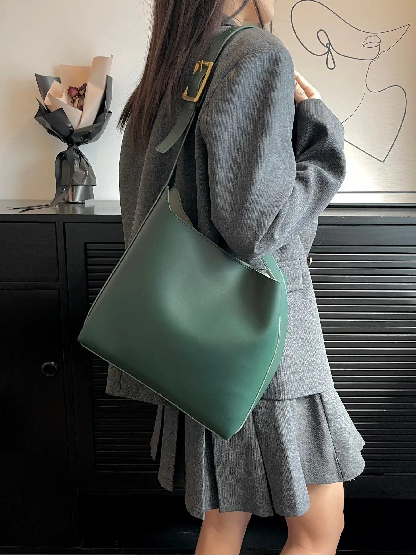 new fashion all match bucket large capacity simple casual two piece suit shoulder messenger bag