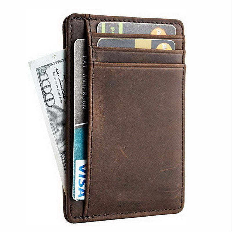 mens genuine leather anti theft swiping card holder